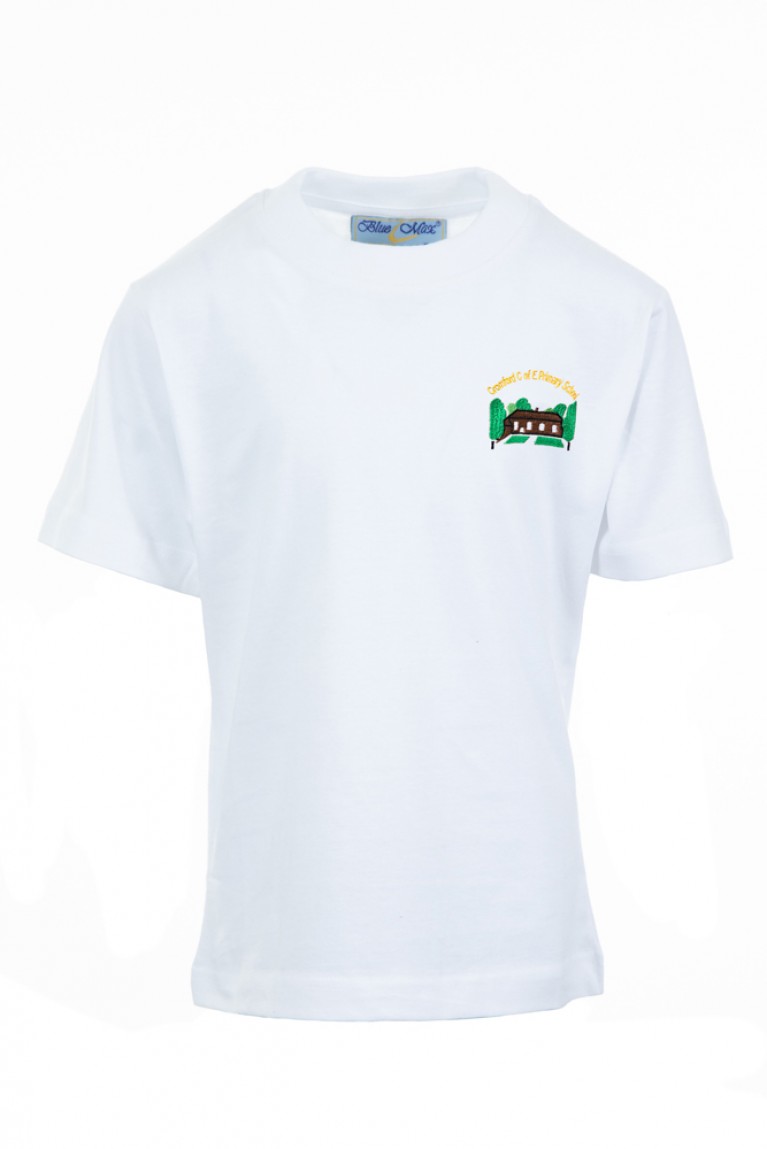 White P.E T-shirt - with logo