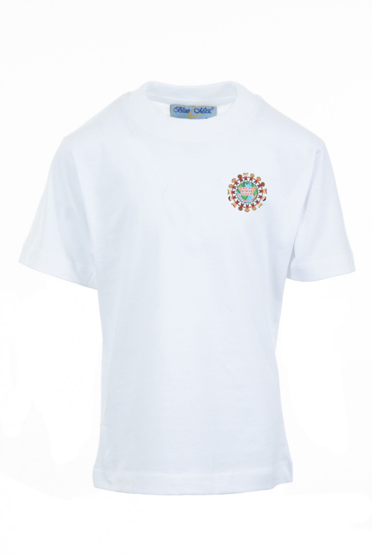 White P.E T-shirt - with logo