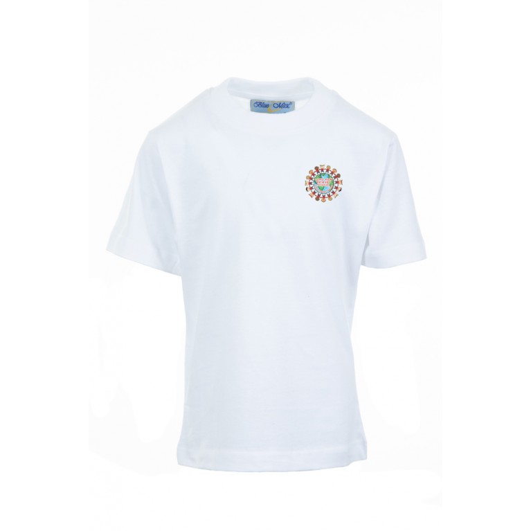 White P.E T-shirt - with logo